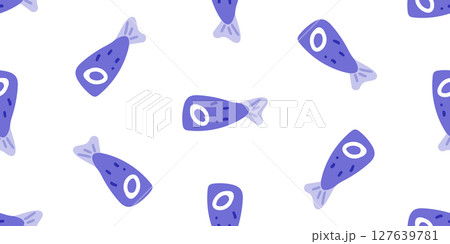 Seamless Cartoon Blue Fish Pattern 127639781