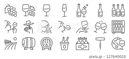 wine icon set. It included glass, bottle, sommelier, liquor, and more icons.  127640028