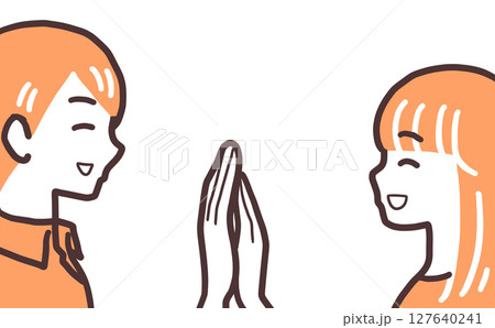手を合わせて笑い合う男女のイラスト 手を合わせて笑い合う男女のイラスト 127640241