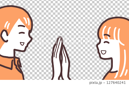 一男一女手牽手大笑的插圖 127640241