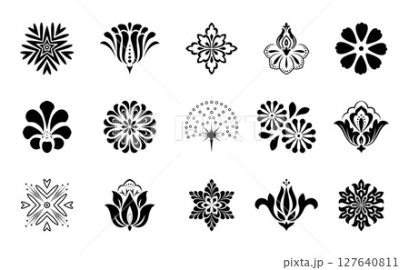 Flower icons set. Isolated elements for design. Vector graphics. 127640811