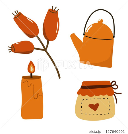 Set of autumn hand drawn elements. Cute set of autumn stickers. 127640901