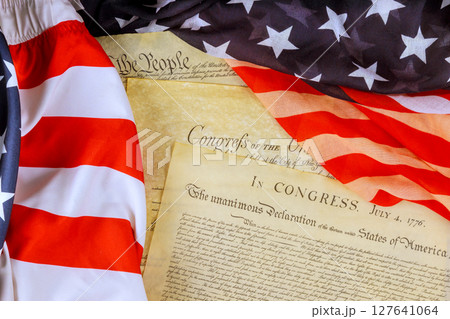 10 June 2025 Washington DC American flag Declaration of Independence represent national pride during historical event in July. 127641064