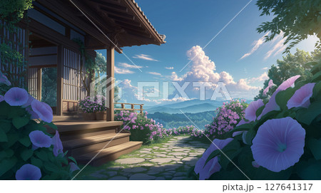 家の前に咲く朝顔の花 127641317
