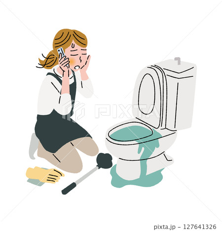 トイレのトラブルで困る女性 127641326