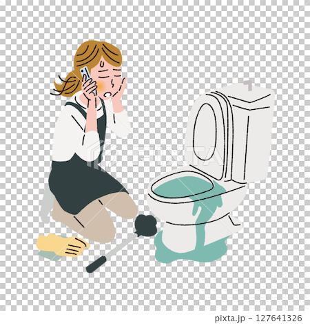 Woman having trouble with toilet 127641326