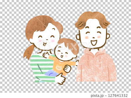 Family illustration of a mother and father holding a baby (upper body) 127641332