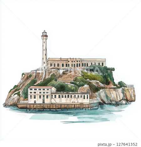 Alcatraz Island. Alcatraz Island hand drawn watercolor illustration 127641352