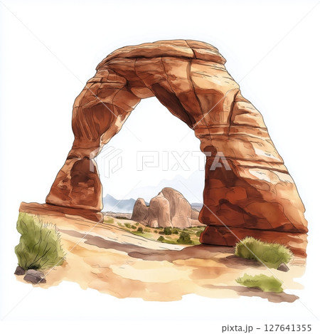 Arches National Park. Arches National Park hand drawn watercolor illustration 127641355