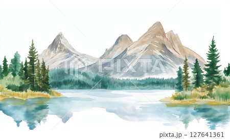 Banff National Park. Banff National Park hand drawn watercolor illustration 127641361