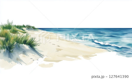 Cape Cod National Seashore. Cape Cod National Seashore hand drawn watercolor illustration 127641390