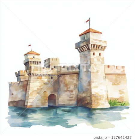 Castillo de San Marcos. Castillo de San Marcos hand drawn watercolor illustration Castillo de San Marcos. Castillo de San Marcos hand drawn watercolor illustration 127641423