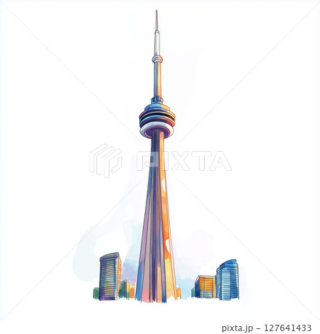 CN Tower. CN Tower hand drawn watercolor illustration 127641433