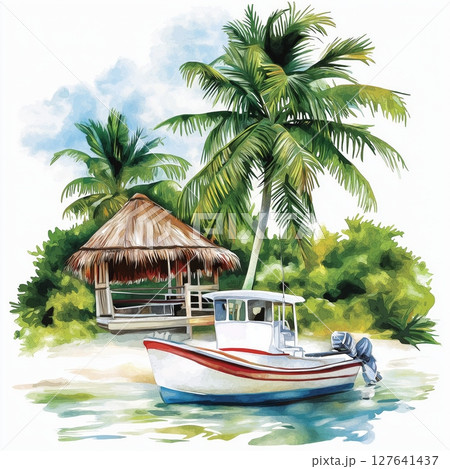 Cozumel Island. Cozumel Island hand drawn watercolor illustration 127641437