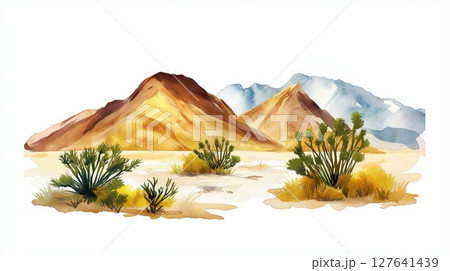 Death Valley National Park. Death Valley National Park hand drawn watercolor illustration 127641439