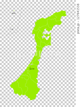 日本地図より、石川県の行政区分付き地図 日本地図より、石川県の行政区分付き地図 127641538