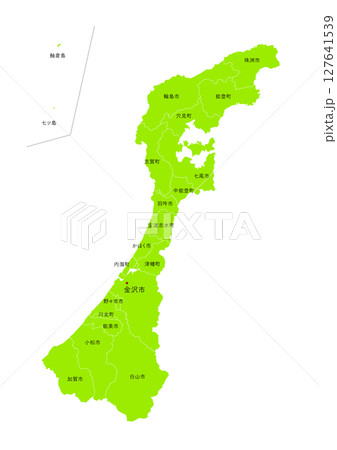 日本地図より、石川県の行政区分付き地図 127641539