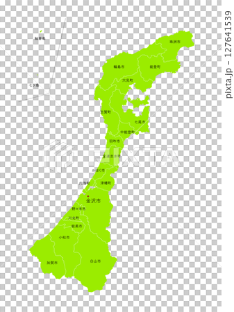 日本地図より、石川県の行政区分付き地図 127641539