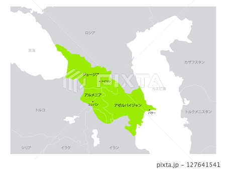 南コーカサス地方の地図　Map of Azerbaijan, Armenia, Georgia 127641541