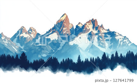 Grand Teton National Park. Grand Teton National Park hand drawn watercolor illustration 127641799