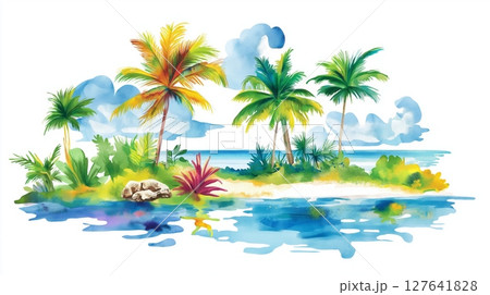 Isla Mujeres. Isla Mujeres hand drawn watercolor illustration Isla Mujeres. Isla Mujeres hand drawn watercolor illustration 127641828