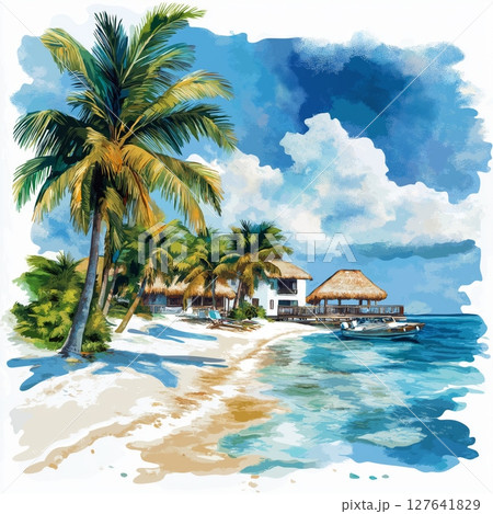 Isla Mujeres. Isla Mujeres hand drawn watercolor illustration Isla Mujeres. Isla Mujeres hand drawn watercolor illustration 127641829