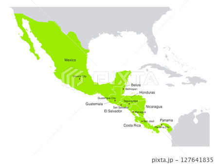 世界の地図より、中央アメリカの地図　(Map of central america.) 127641835