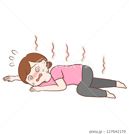 熱中症で倒れる女性(カラー) 熱中症で倒れる女性(カラー) 127642170