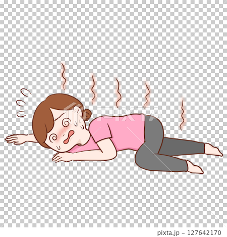 Woman collapses from heat stroke (color) 127642170