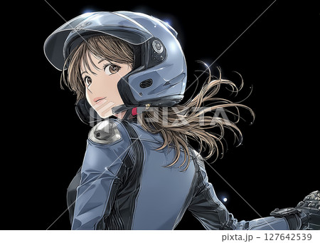 女性ライダーのアップのイラスト素材 振り向くのイラスト素材