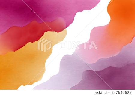 Abstract watercolor background with vibrant pink, orange, and purple waves blending seamlessly. Perfect for art projects, presentations, and modern designs. 127642623
