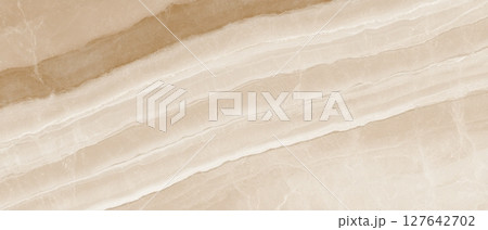 Polished Semiprecious beige onyx slab with wavy mineral layers 127642702