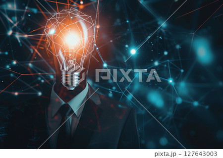 businessman with a light bulb as head and business idea concept .AI generative 127643003
