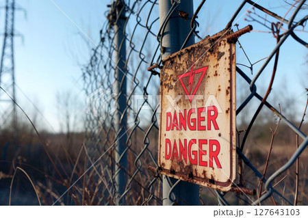 danger warning high voltage electrical line .AI generative 127643103