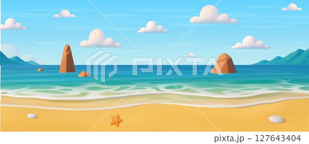 3d Cartoon summer beach. 127643404