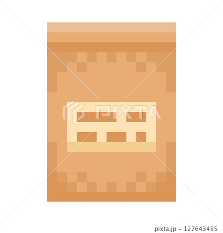 Vector graphics of brown paper bag in 8 bit, isolated icon. Vector graphics of brown paper bag in 8 bit, isolated icon. 127643455