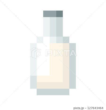 Milk bottle. Food pixel illustration. 8-bit milk drink in retro style. 127643464