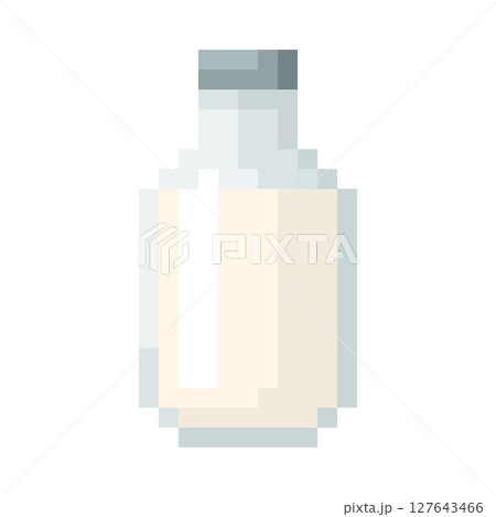 Glass milk bottle in pixel art. Milk drink vector in 8-bit format. 127643466