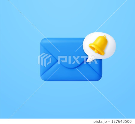 3d Email notification icon with message alert bell 3d Email notification icon with message alert bell 127643500