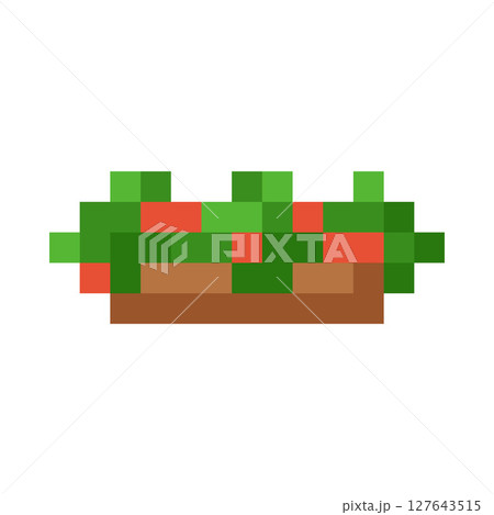 Flower plant in a pot with foliage and red flowers, in retro pixel 8 bit style. Flower plant in a pot with foliage and red flowers, in retro pixel 8 bit style. 127643515