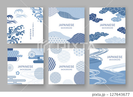 和柄と和風イメージの背景セット/正方形 和柄と和風イメージの背景セット/正方形 127643677