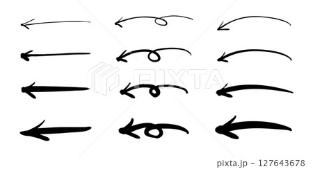 左向きのペンの手書き矢印セット 白黒 ベクター 左向きのペンの手書き矢印セット 白黒 ベクター 127643678