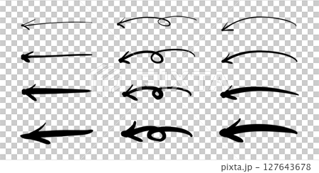 左向きのペンの手書き矢印セット 白黒 ベクター 左向きのペンの手書き矢印セット 白黒 ベクター 127643678