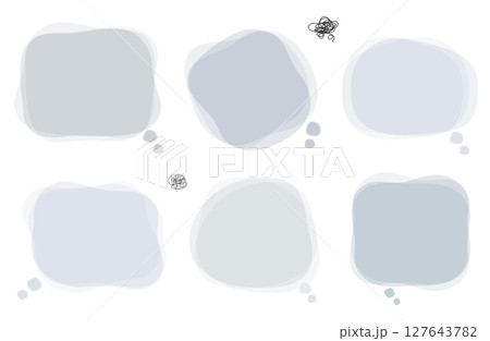悩みや不満、悲しい気持ちを表現する吹き出しセット。モヤモヤした気持ちを表すフレーム。 127643782