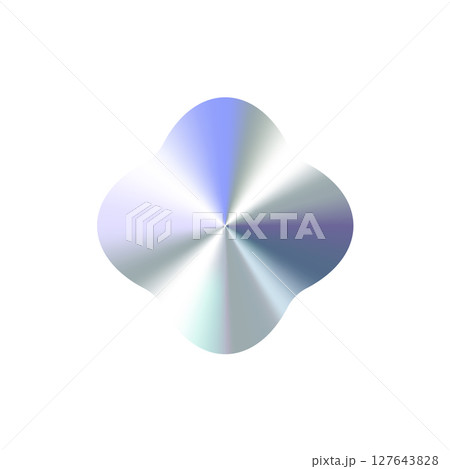 Glossy Chrome Gradient Clover Shape for Sale Tag, Premium Label, Discount Badge or Original Product Sticker. Modern Iridescent Holographic Emblem for Logo and Promo Design. Vector Illustration Glossy Chrome Gradient Clover Shape for Sale Tag, Premium Label, Discount Badge or Original Product Sticker. Modern Iridescent Holographic Emblem for Logo and Promo Design. Vector Illustration 127643828