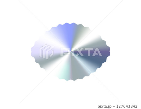 Glossy Chrome Gradient Scalloped Oval Shape for Sale Tag, Premium Label, Discount Badge or Original Product Sticker. Modern Holographic Emblem for Branding and Packaging Design. Vector Illustration Glossy Chrome Gradient Scalloped Oval Shape for Sale Tag, Premium Label, Discount Badge or Original Product Sticker. Modern Holographic Emblem for Branding and Packaging Design. Vector Illustration 127643842