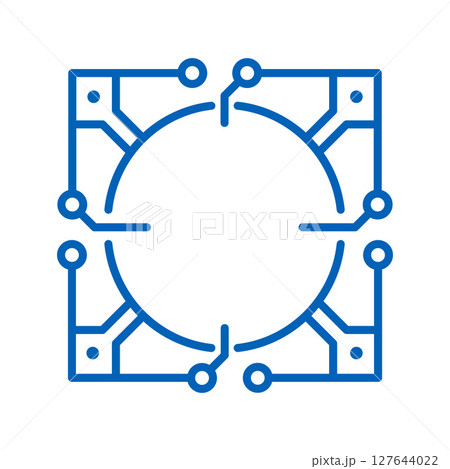 Abstract blue outline icon technological microchip 127644022