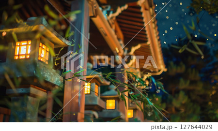 竹と灯籠が照らす夜の社 竹と灯籠が照らす夜の社 127644029