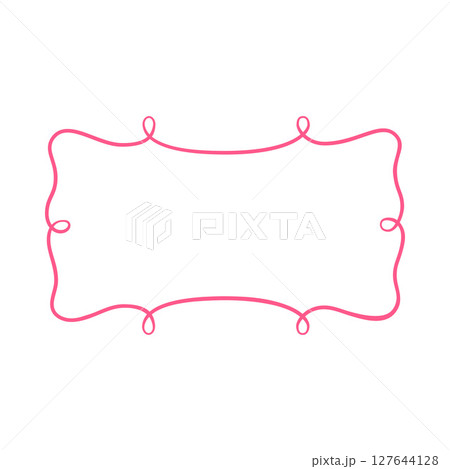 Pink vintage curly line aesthetic frame, wavy ribbon horizontal border with swirls, coquette line art vector design Pink vintage curly line aesthetic frame, wavy ribbon horizontal border with swirls, coquette line art vector design 127644128