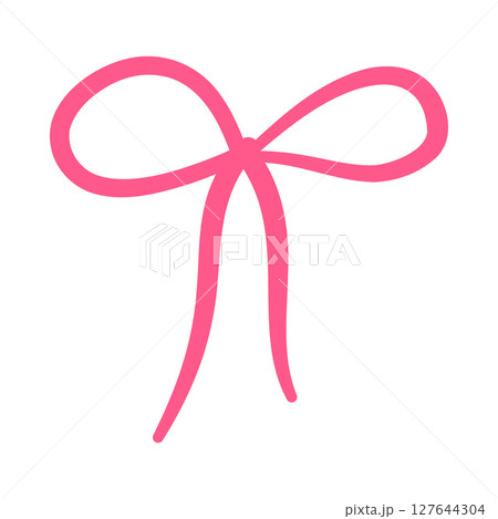 Pink bow doodle icon, vintage outline knot, coquette line art, romantic vector design element, girly decorative ornament 127644304